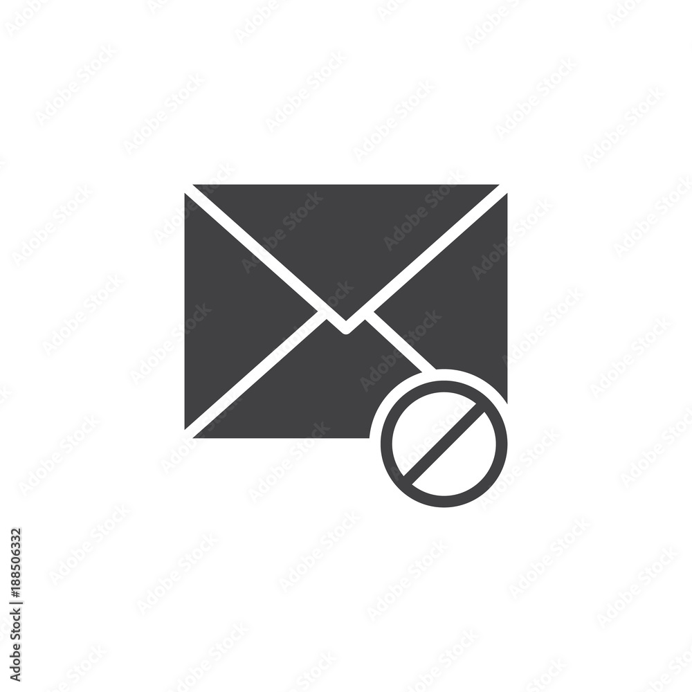Blocked mail icon vector, filled flat sign, solid pictogram isolated on white. Delete email symbol, logo illustration. Blocked mail icon vector, filled flat sign, solid pictogram isolated on white. Delete email symbol, logo illustration.