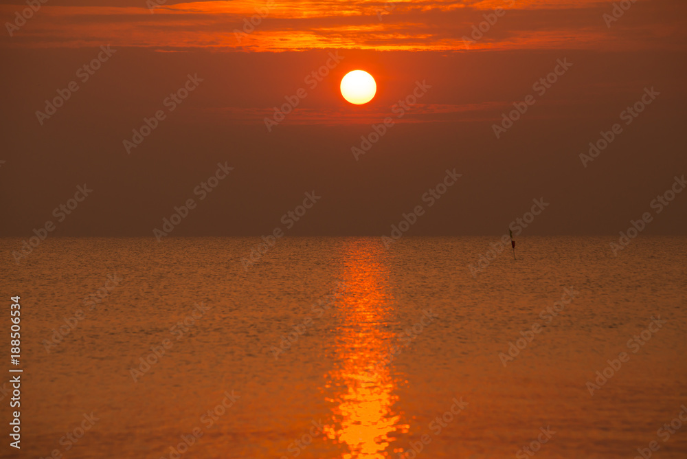 Sun on the sea in morning, Sunset scene for background.