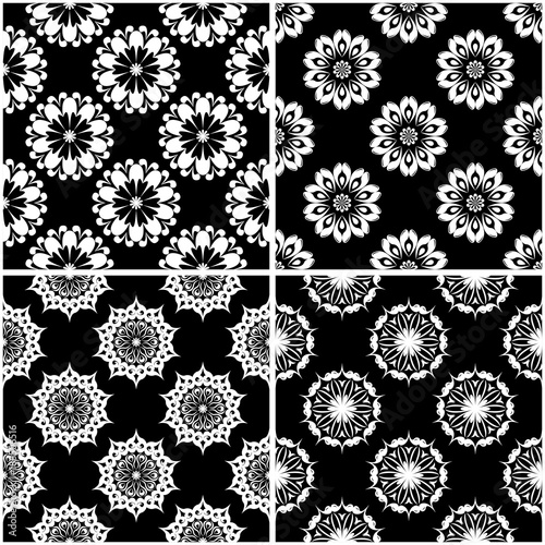 Fototapeta Naklejka Na Ścianę i Meble -  Floral patterns. Set of black and white seamless backgrounds