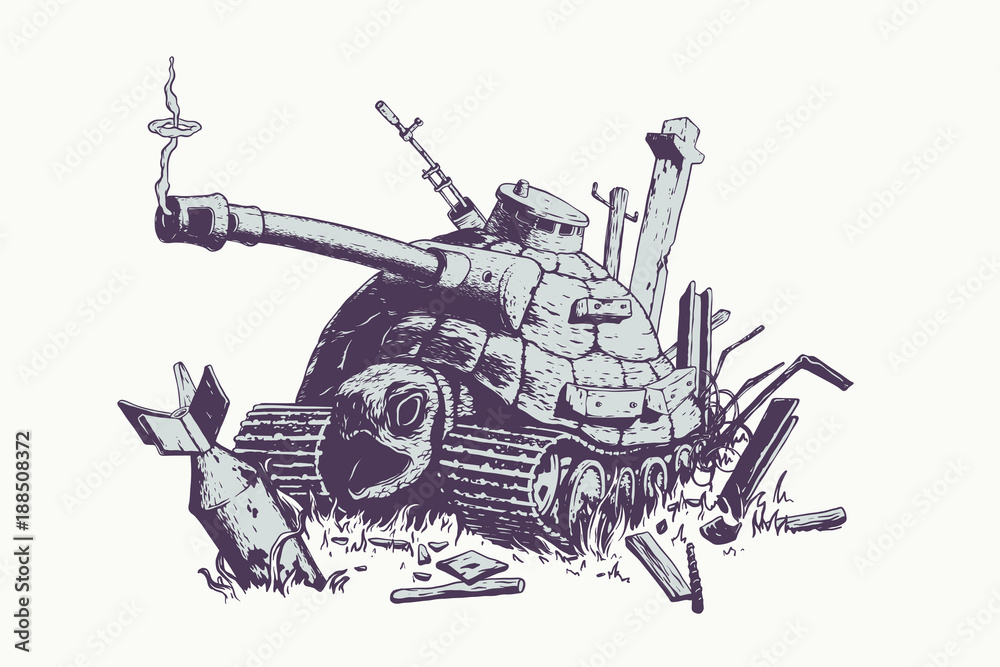 Naklejka premium Panzer tank and turtle vector isolated illustration. 