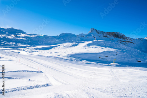 View of Italian Alps in the winter in the Aosta Valley region of northwest Italy. © beataaldridge