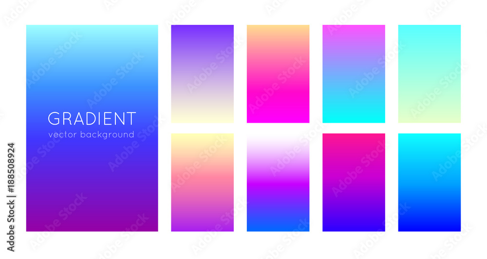 Abstract set of modern bright gradient backgrounds and texture for mobile applications and smartphone screen. Cold color backdrop. Vivid design element for banner, cover or flyer. EPS 10