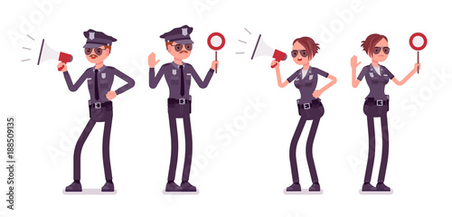 Young police officers with signals