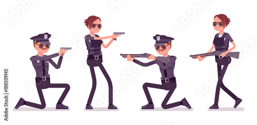Young police officers with guns