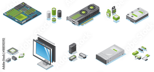 Isometric Computer Hardware Parts Set