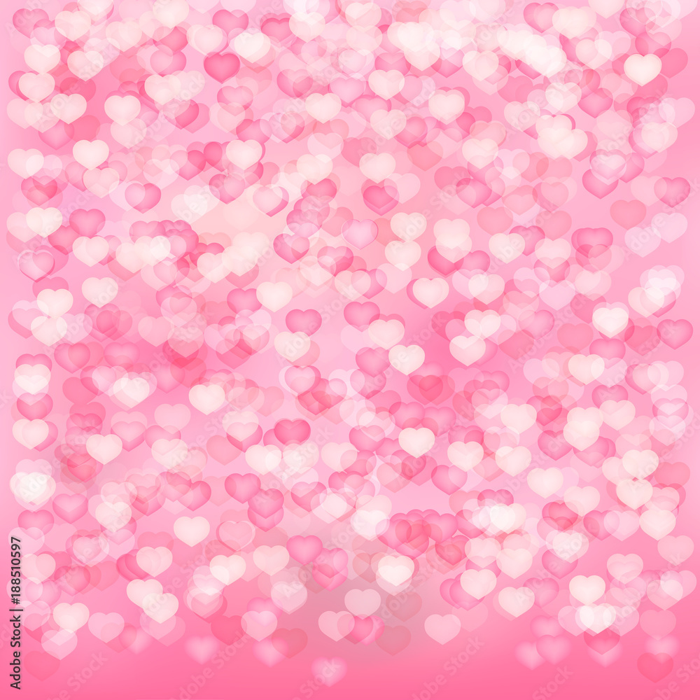 Soft pink hearts confetti background. Valentine’s day greeting card. Romantic vector illustration. Easy to edit design template.