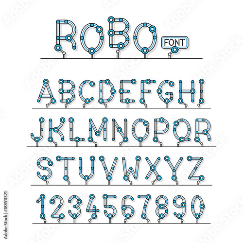 Full set of technical Robot Font letters alphabet