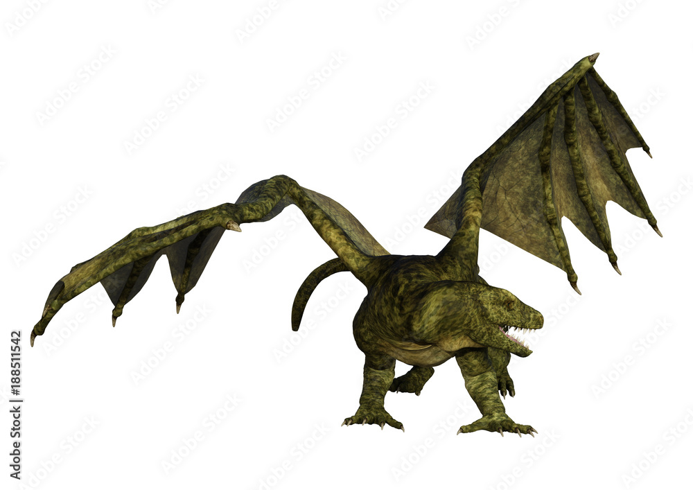 Fototapeta premium 3D Rendering Fantasy Dragon on White