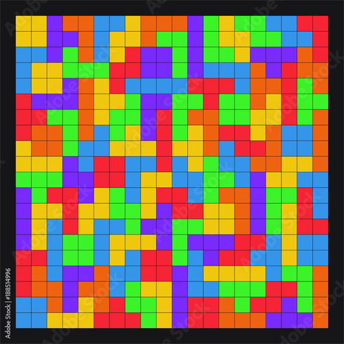 Seamless flat UI colors tetris pattern black lines isolated on black background vector illustration