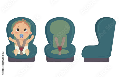 Baby in car seat. Side and front of safety chair