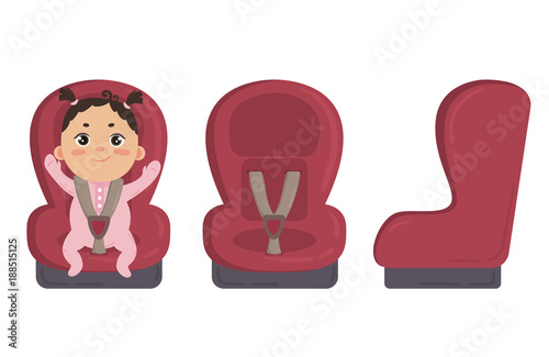 Baby in car seat. Side and front of safety chair