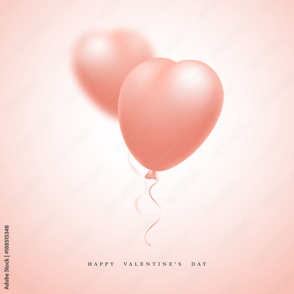 3d realistic pink heart balloons with blur effect. Valentine's day holiday background. Vector illustration.