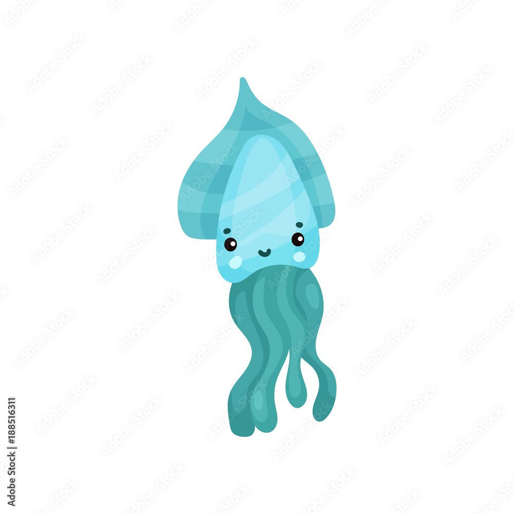 Cute turquoise octopus cartoon character, funny underwater animal vector Illustration Cute turquoise octopus cartoon character, funny underwater animal vector Illustration