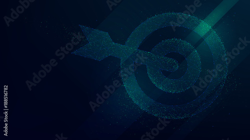 Target hit in center by arrows, future technology business vector background