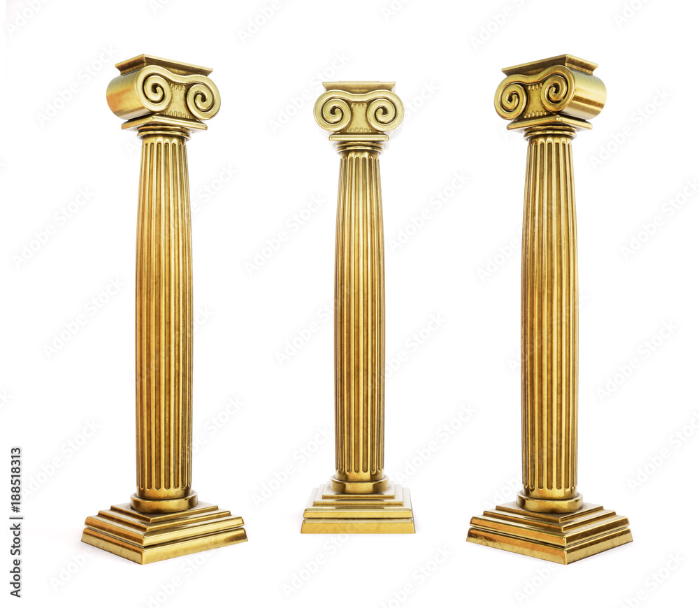 Obraz premium Golden pillar on white background. 3d rendering