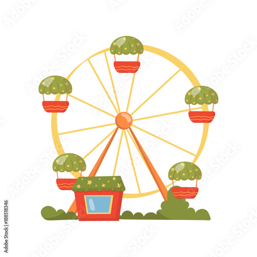 Ferris wheel, carousel in amusement park cartoon vector Illustration