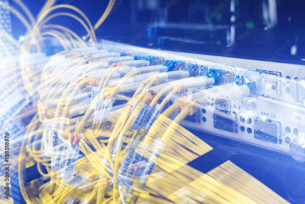 Fiber Optical connector interface. Rack Mounted Servers In A Server