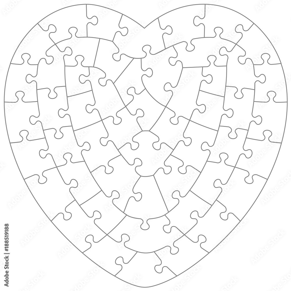 Heart shaped jigsaw puzzle blank template with irregular hand-cut style  transparent (for vector mode) pieces, suitable for Valentine's Day, wedding  and romantic designs and projects Stock Vector | Adobe Stock