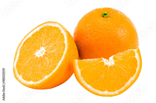 Fresh orange fruit with slice isolated on white