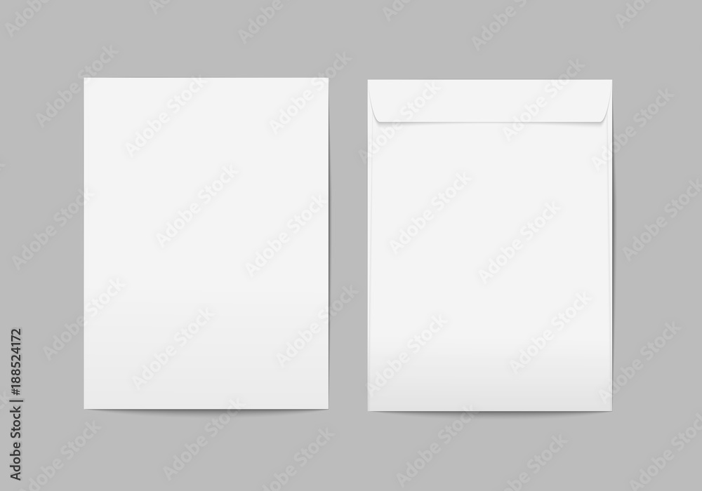 Vector blank white paper C4 envelope with transparent background.