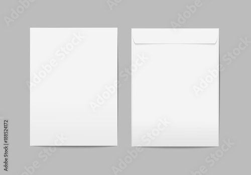 Vector blank white paper C4 envelope with transparent background. photo