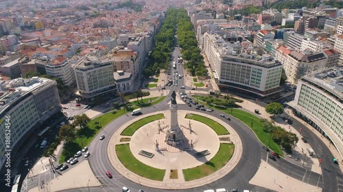 Lisbon Portugal aerial cityscape Eduardo VII park and Marques de Pombal square.