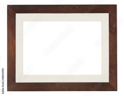 Empty picture frame, distressed dark wood, with mount