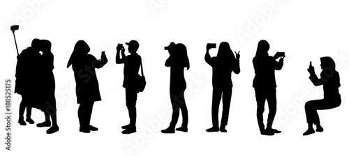 Set of people silhouette making photos during vacation or traveling.