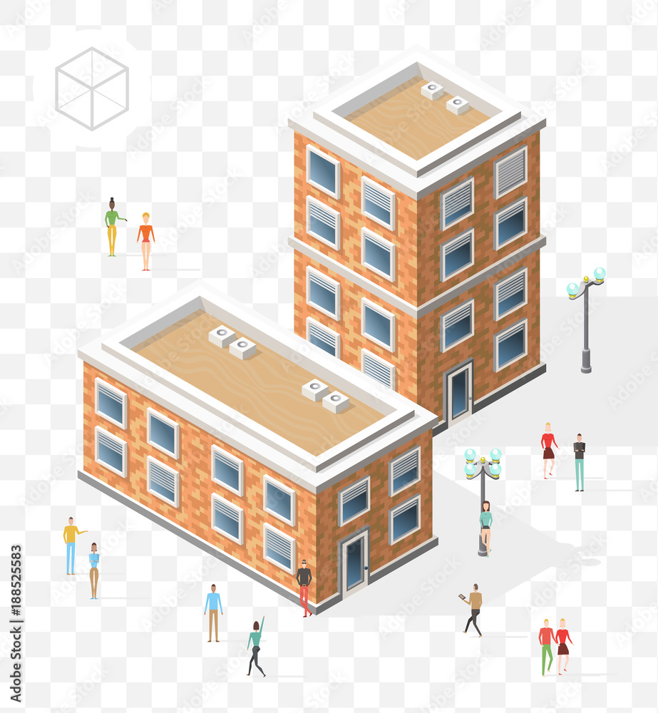 Isometric High Quality City Element on Transparent Background . Residential