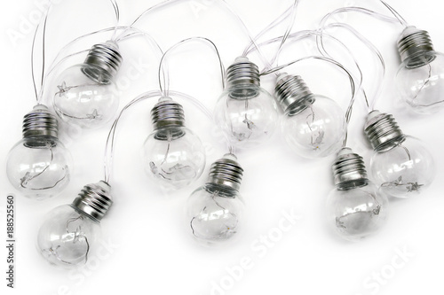 Tablou pe pânză Festoon light bulbs isolated on white background.