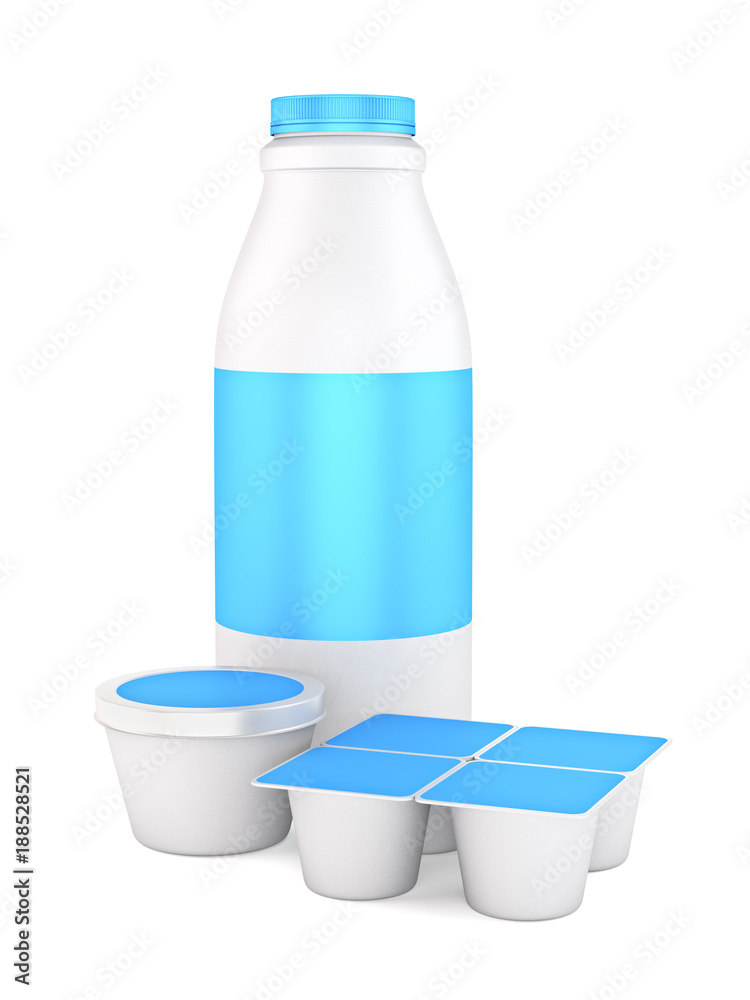 3D illustration of a set of packages of dairy products. 3D illustration of a set of packages of dairy products.