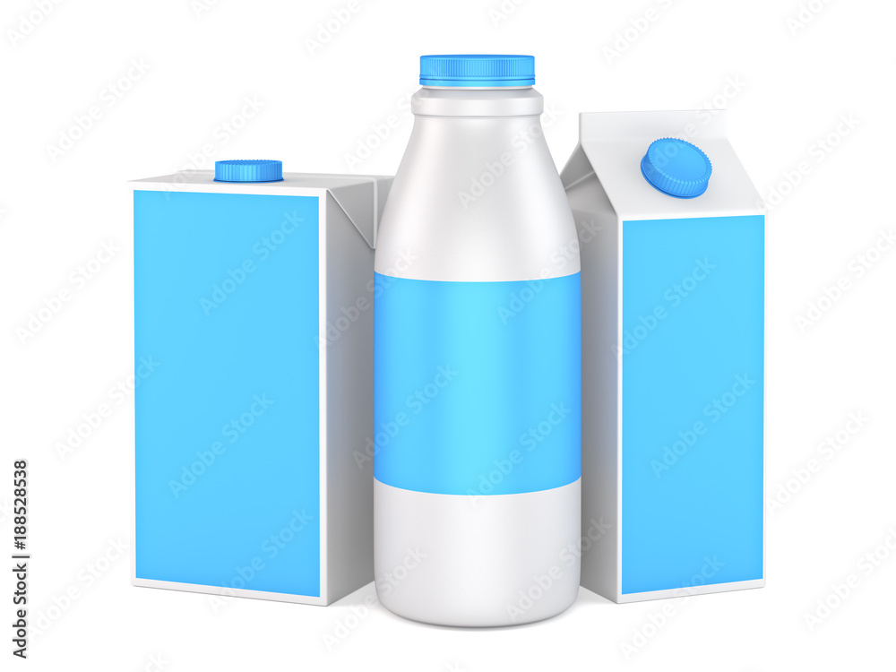3D illustration of a set of packages of dairy products. 3D illustration of a set of packages of dairy products.