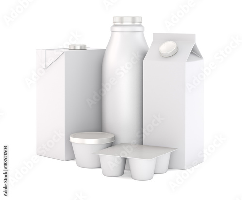 3D illustration of a set of packages of dairy products.
