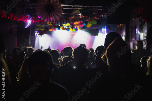 Silhouettes of crowd at music concert