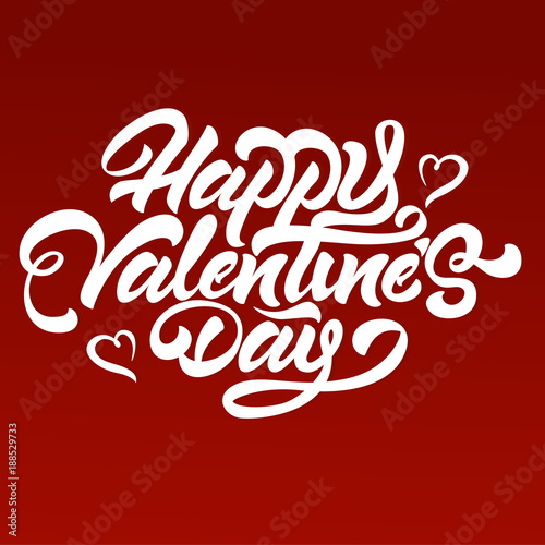 Happy Valentine s Day in lettering style with hearts. Lettering illustration for your design. Vector illustration.