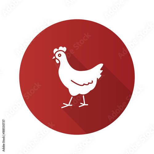 Chicken flat design long shadow glyph icon