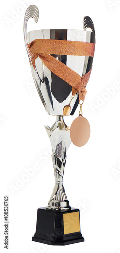 Winner's cup, silver, gold prize in the competition with a medal.. Trophy in championships isolated on a white background.