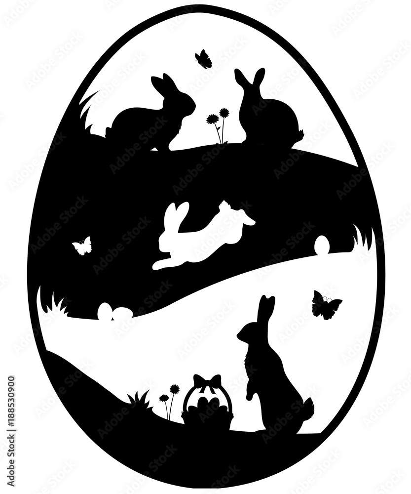 Decorative easter egg silhouette with easter bunnies Stock Vector