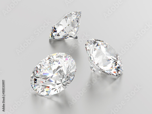 3D illustration three white round gemstones diamonds photo