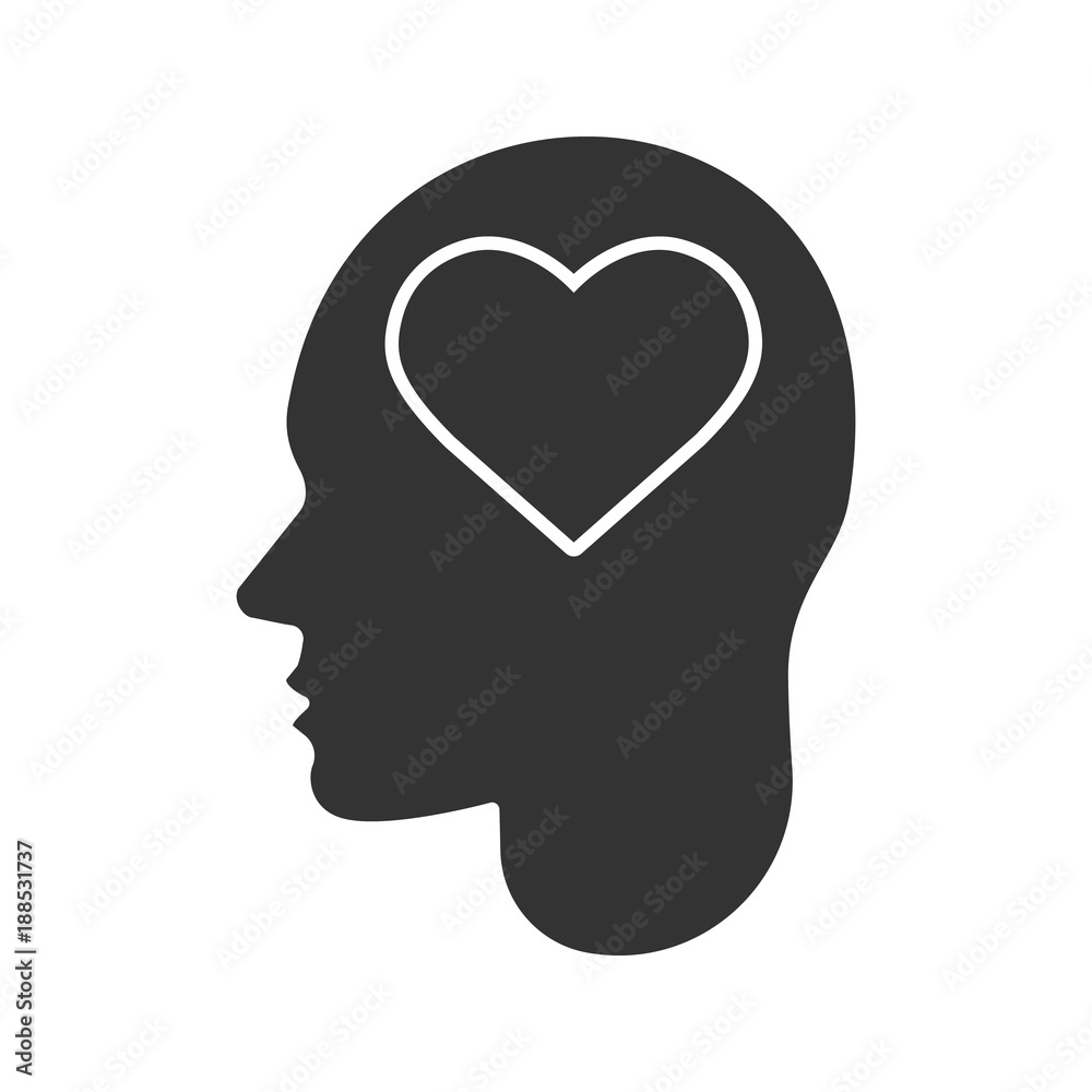 Human head with heart shape inside glyph icon