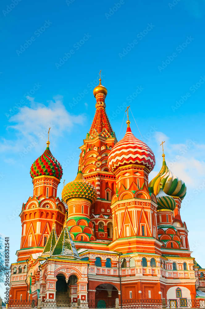 Saint Basil's Cathedral on sunset at Red Square in Moscow, Russia