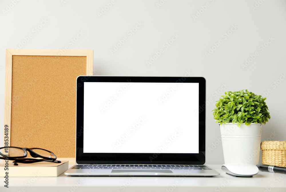 workspace desk with laptop and business and technology concept.space for your text. workspace desk with laptop and business and technology concept.space for your text.