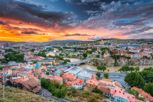 Tbilisi, Georgiai. Colorful Sunset. Summer Cityscape.