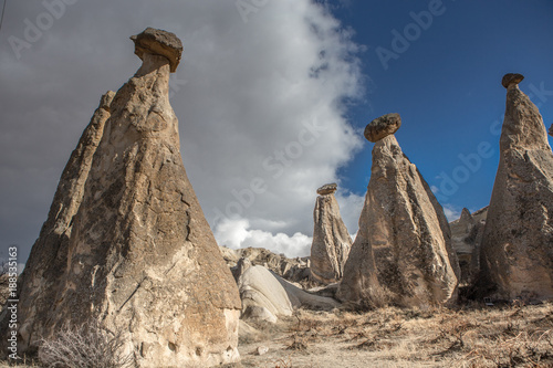 Famous, favorite by tourists mushroom stones, the famous landmark of Cappadocia, Turkey, are located near the town of Chavushin