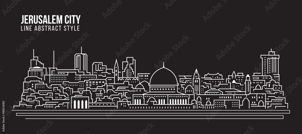 Fototapeta premium Cityscape Building Grafika liniowa Projekt ilustracji wektorowych - miasto Jerozolima