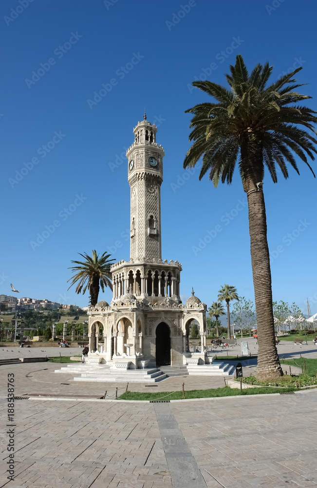 Saat Kulesi (Clock Tower) in the central Konak Square in Izmir in a morning.
