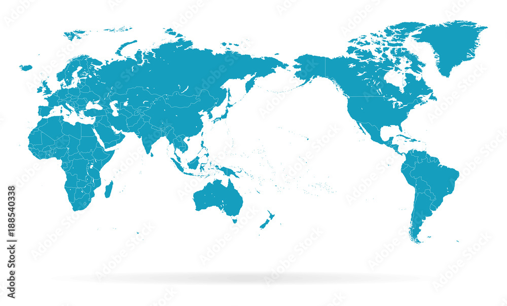 Obraz premium Mapa świata kontur kontur sylwetka granice - Azja w środku