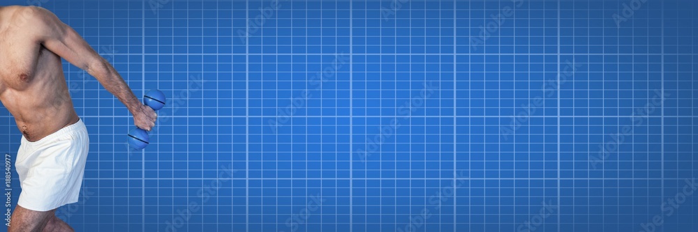 Fit strong Man in grid holding weight Fit strong Man in grid holding weight