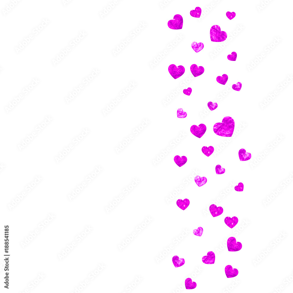 Valentines day card with pink glitter hearts. February 14th. Vector confetti for valentines day card template. Grunge hand drawn texture. Love theme for flyer, special business offer, promo. Valentines day card with pink glitter hearts. February 14th. Vector confetti for valentines day card template. Grunge hand drawn texture. Love theme for flyer, special business offer, promo.