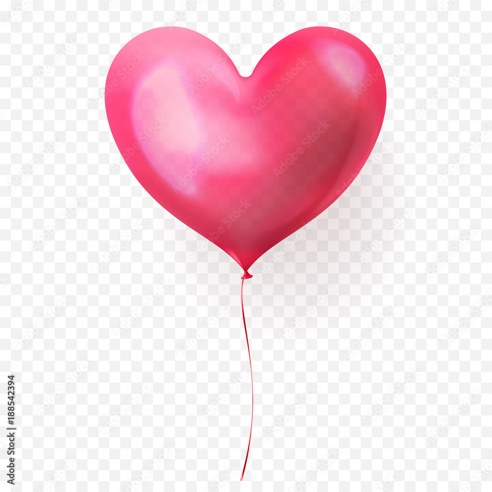 Heart balloon isolated glossy icon for Valentines Day, wedding or birthday  greeting card design template. Vector 3D heart helium ballon decoration on  transparent background Stock Vector | Adobe Stock